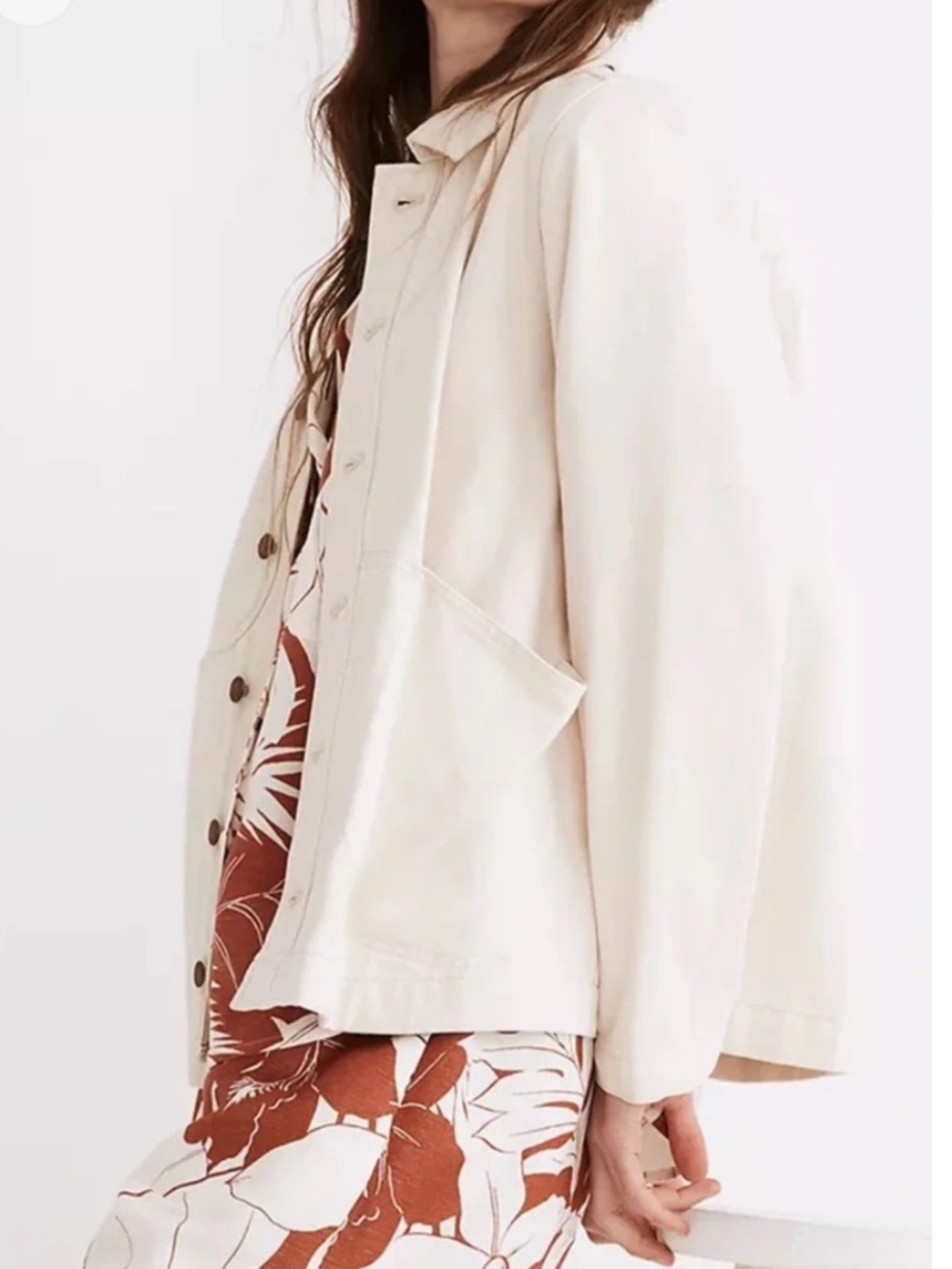 Madewell Denim Swing Chore Button-Front Utility Jacket in Cream